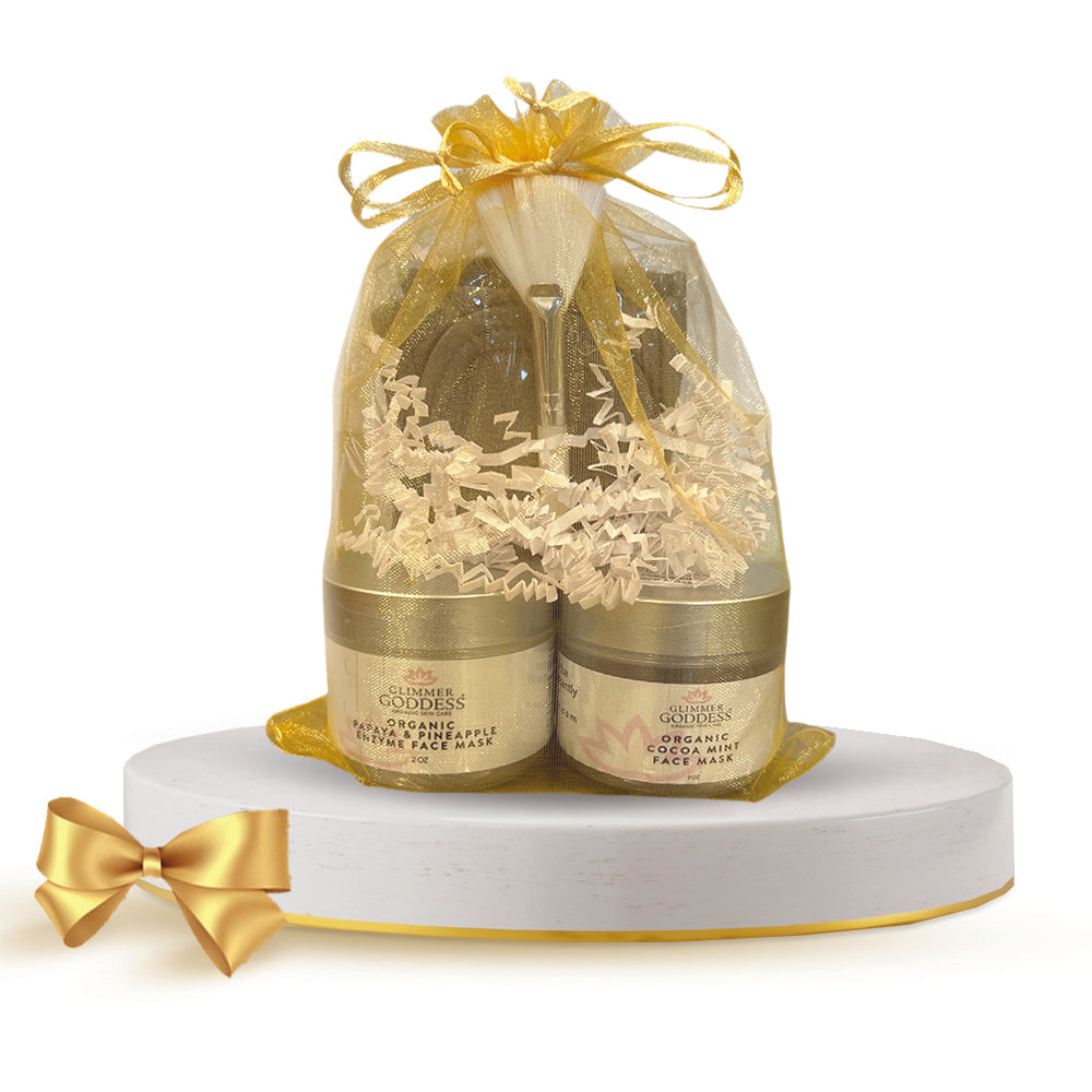 Holiday Organic Face Mask Gift Set with Hair Band and Applicator - Glimmer Goddess® Organic Skin Care