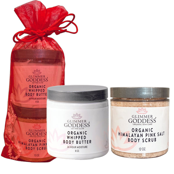 Organic Whipped Body Butter + Pink Salt Body Scrub Gift Set - Glimmer Goddess® Organic Skin Care