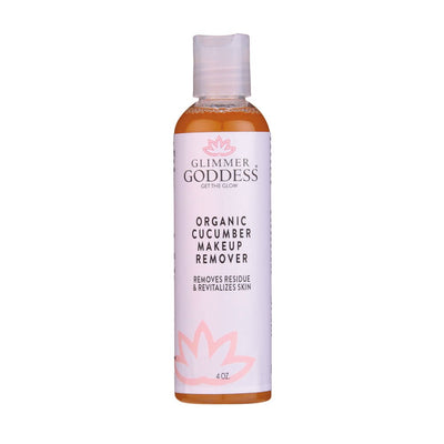 Organic cucumber makeup remover by Glimmer Goddess® Organic Skin Care, gentle cleanser with no oily residue, ideal for removing makeup