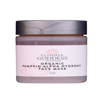 Organic Pumpkin AHA face mask by Glimmer Goddess® Organic Skin Care, exfoliating treatment for wrinkles and glowing skin.