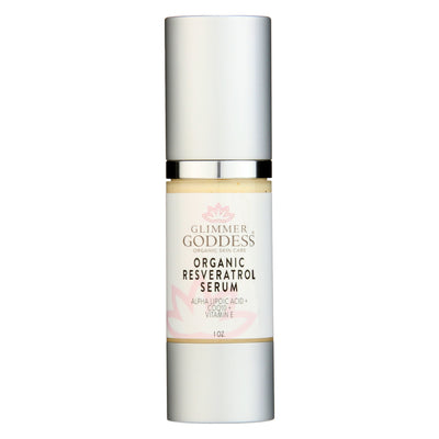 Organic Resveratrol Serum by Glimmer Goddess Organic Skin Care visibly smooths fine lines and instantly firms skin.