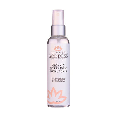 Organic Rose Water Facial Toner by Glimmer Goddess® with citrus, witch hazel, and aloe for pore tightening and refreshing skin.