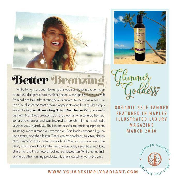 Magazine article about the creation of Glimmer Goddess and Organic Self Tanning Lotion