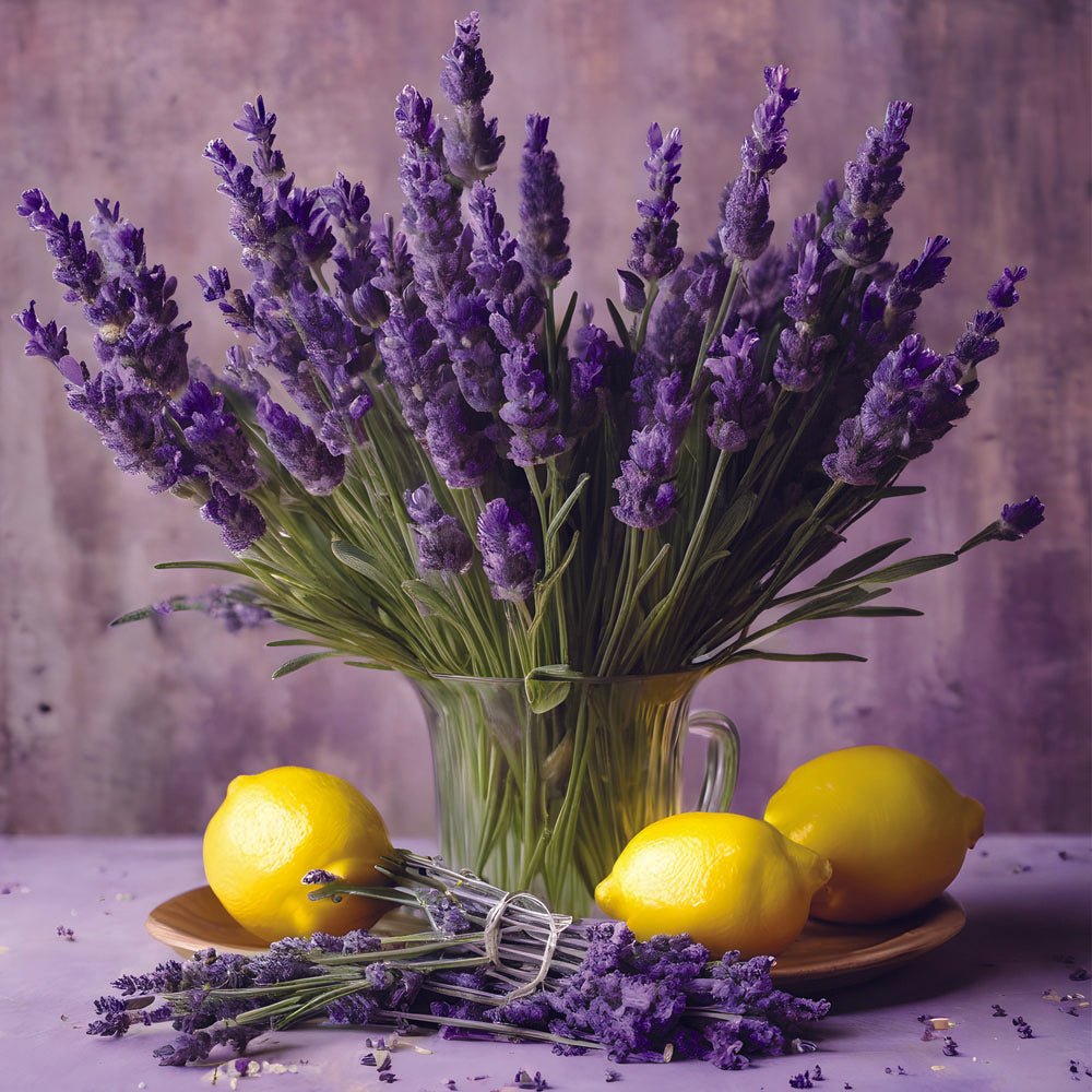 Purple flowers and lemons