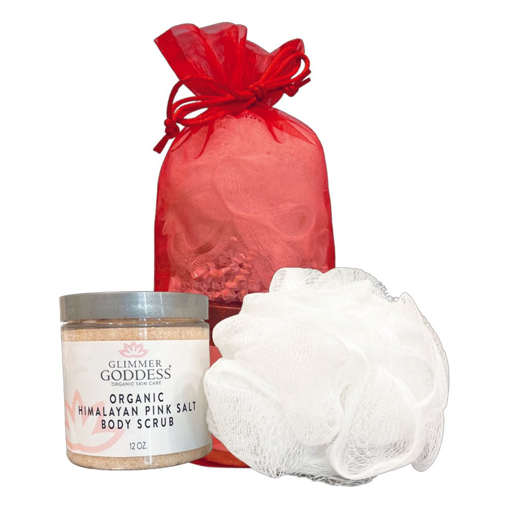 Organic Whipped Sugar Body Scrub Set! Includes Body Scrub 12 oz and Loofah! - Glimmer Goddess® Organic Skin Care