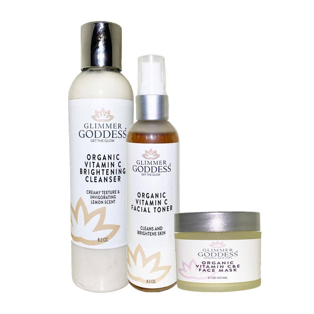 Vitamin C Brighter Skin Organic Skin Care 3 Step Cleansing Kit - Glimmer Goddess® Organic Skin Care
